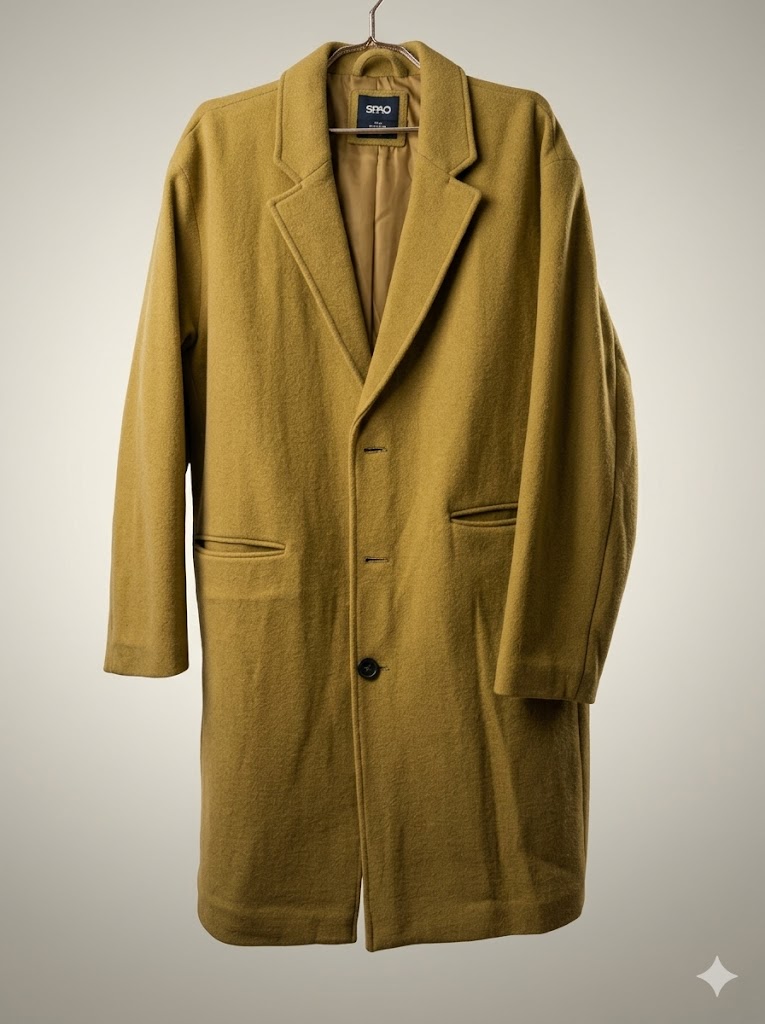 SPAO Long Winter Coat with Front Pockets and Button Detail – Minimal Warmth Heavyweight Outerwear