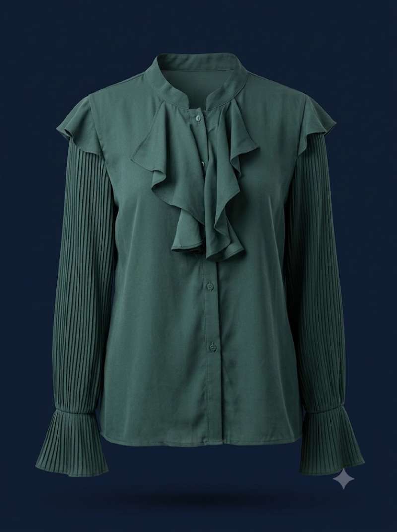 Green Plaited Blouse with Front Bow – Elegant Women’s Top