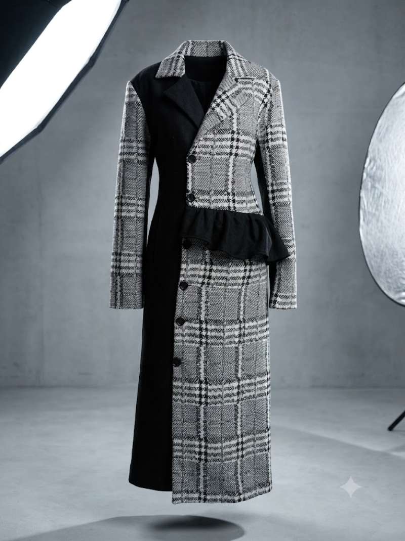 New Imperial Black & White Coat — Bold Colour Block Outerwear for Women